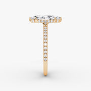 Marquise Cut - Pave Band Hidden Halo - Classic Engagement Ring- 14 K Gold